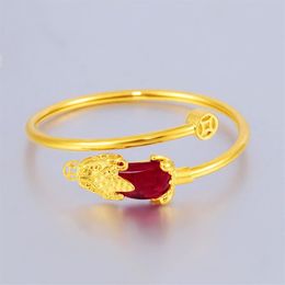 Ruby Animal Zirconia Charm 18k Yellow Gold Filled Beautiful Womens Bangle Bracelet Adjust Jewelry Pretty Gift309w