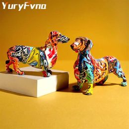 YuryFvna Nordic Painting Graffiti Dachshund Sculpture Figurine Art Elephant Statue Creative Resin Crafts Home Decoration 201210292P