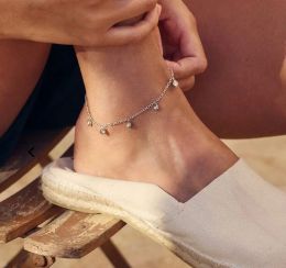 Anklets women ladies dainty delicate jewlery thin chain 925 sterling silver bezel sparking cz charm drop chain anklet