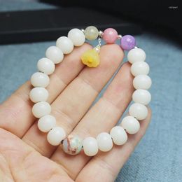 Strand White Jade Bodhi Apple Beads Bracelet Spring Colour Tassel For Women