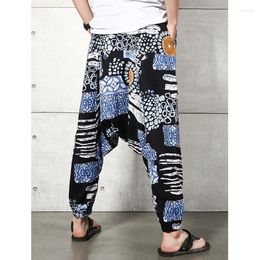 Men's Pants Casual Loose Pencil Floral Printed Drawstring Sports Trouser Ankle-Length Stretchy Elastic Waist Baggy Hippie