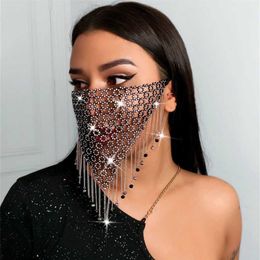 2020 Rhinestone Tassel Splicing Jewellery Mask Fashion Sexy Glitter Women Diamond Crytal Facemask Party Show Mouth Mask Wedding Q081266C