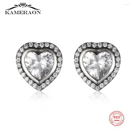 Stud Earrings 925 Sterling Silver Heart Luxury Female Rose Gold Colour Jewellery For Women Shiny Diamond Vintage Wedding