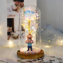 Decorative Flowers & Wreaths 2021 LED Enchanted Galaxy Rose Eternal 24K Gold Foil Flower With Fairy String Lights In Dome Home Dec227g