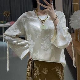 Ethnic Clothing Chinese Style Top Women's Spring And Summer Loose Retro Jacquard Acetate Shoulder Hollow Tassel Versatile Shirt