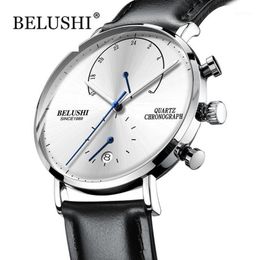 Mens Waterproof Watches Leather Strap Slim Quartz Casual Business Mens Wrist Watch Top Brand Belushi Male Clock 2020 Fashion1234T