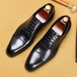 High Quality Mens Oxford Square Head Genuine Calf Leather Brand Lace Up Business Office Cap Toe Dress Shoes for Men