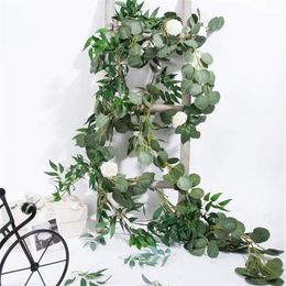 Decorative Flowers & Wreaths ABFU-6 5-Foot Artificial Eucalyptus Garland And 6-Foot Willow Vine Branches Leaf String Door Green In211G