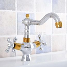 Bathroom Sink Faucets Basin Polished Chrome Gold Brass Vessel Faucet Water Tap Dual Cross Handle Cold And Tsf811