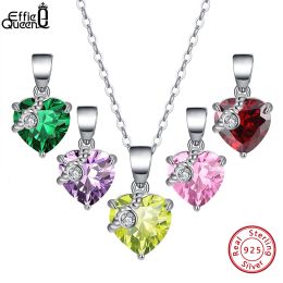 Pendants Effie Queen 925 Sterling Silver Heart Zirconia Pendant Necklace Colourful Birthstone Jewellery for Women Girl Friend Gift SN297