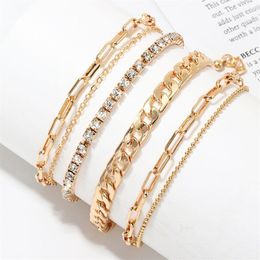 Alloy Chains Rhinestone Ankle Chain Female Simple Style 2020 Summer Fashion Beach Foot Jewelry Anklets for Women Gold Color New279g