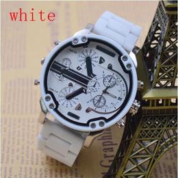 Men's Movement Quartz Watch Multi-function Multi Time zone White Silicone Strap Automatic Date Military Troops Wrist Watches 285b