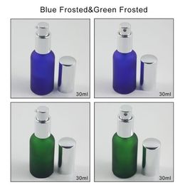 Storage Bottles & Jars 30ml Green Frosted Blue Frosted Perfume Glass Bottle Refillable 1oz Silver Spray And Lotion Pump254K