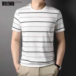 Men's T-Shirts Top Grade Print Washing Process New Brand Designer Striped Tops Mens Summer t Shirt Short Sleeve Casual Fashion Mens Clothes Q240130