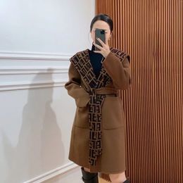 Kvinnor Wool Coat Designer Jacket Kvinnor Coat Casual Hooded Letter Long Coat Belt Casual Sports Windproof Coat