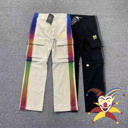 Men's Pants Needles AWGE Pants Men Women Embroidery Butterfly Needles Pants Rainbow Stripe Cargo Sweatpants J240129