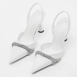 Brand Shoes Woman Pumps Rhinestones Sandals For Women High Heels White Sexy Slingbacks Pointed Toe Prom Wedding Shoes Female 240129