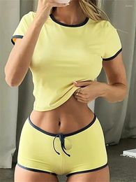 Women's Tracksuits Summer Shorts Outfits Short Sleeve Cropped T-shirt With Two Piece Sets Fitness Casual Loungewear