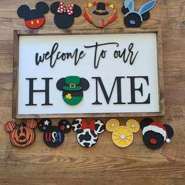 Party Decoration Home Decor Welcome Door Sign Interchangeable Seasonal Rustic Farmhouse Front Christmas206j