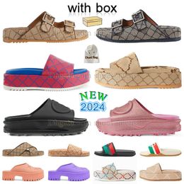 Mit Box berühmte Designerin Sandalen Frauen gestickt aus Buchstaben Leinwand rutschende Hausschuhe Plattform Sandalen Womens Coach Schuhe Schaum Slides Sandles Flats Sliders Herren Herren