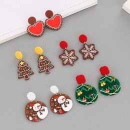 Dangle Earrings S925 Silver Needle Christmas Series Female Personality Acrylic Plate Tree Snowflake Love