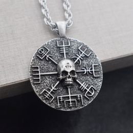 SanLan 12pcs Norse Vikings Gear Vegvisir with skull necklace amulet246g