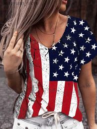 Women's T-Shirt American Flag 3d Print T-shirt Women Fashion V-Neck T-shirts Short Sleeve Tops Tees Loose Casual Tees Vintage Camisetas USA Flag 240130