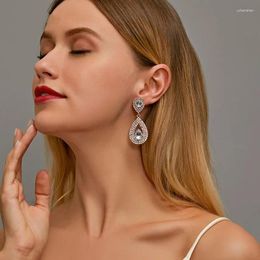 Stud Earrings Occident Luxury Long Super Bling Zircon Women Girl Crystal Wedding