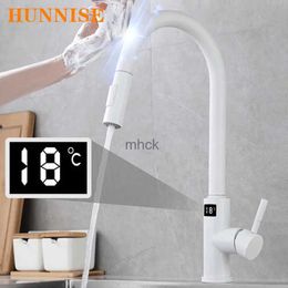 Kitchen Faucets White Digital Kitchen Faucet LED Screen Hot Cold Touch Kitchen Mixer Tap Smart Pull Out Sensor Touch Digital Kitchen Faucets 240130