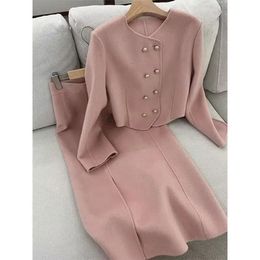 UNXX Women Skirt Suits Office Lady Tweed Set O Neck Button Cropped Jackets Bodycon Long Skirt Elegant Female 2 Pieces Sets Women 240118