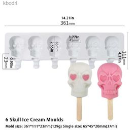 Ice Cream Tools 6 Hole Silicone Mould DIY Skull Moulds Creative Pastry Mould Summer Homemade Popsicles Makers YQ240130