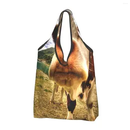 Shopping Bags Mountains Cow Women's Casual Shoulder Bag Large Capacity Tote Portable Storage Foldable Handbags