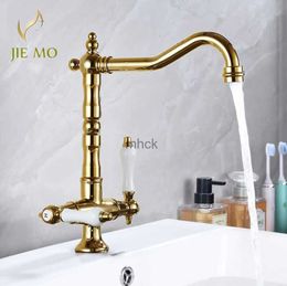 Kitchen Faucets French vintage faucet all copper hot and cold double handle household kitchen sink wash basin splash basin faucet 240130