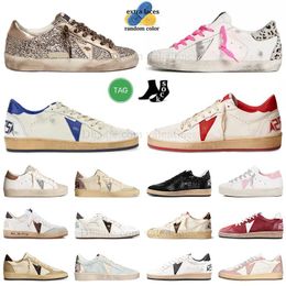 2024 Luxurys Golden Designer Sneakers pink Loafers Casual Shoes Leather Italy Dirty Old Shoe Brand Women Men Super-Star Ball Star Trainers big size us12 platform