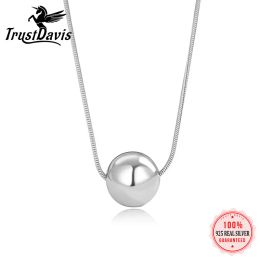 Necklace TrustDavis Real 925 Sterling Silver Round Bead Clavicle Chain Necklace for Women Minimalist Fine Party Gift Jewellery LB428