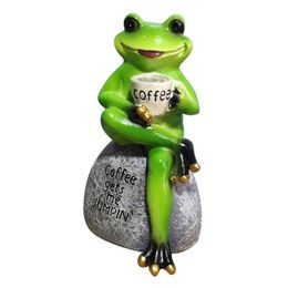 Garden Decorations Frog Sitting On Stone Sculpture Cute Desktop Resin Coffee Cup Statue Outdoor Home Park Landscape Figurines231r