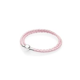 Necklace Pink Leather Bracelets for Women Signature Round Clasp 925 Sterling Silver Jewellery Braided Chain Bracelet DIY Female Woven Rope