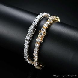 hip hop tennis diamonds chain bracelets for men fashion copper zircons 7 8 inches golden silver jewelry285h