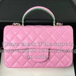 12A Upgrade Mirror Quality Designer Classic Flap Handle Bag Mini Pink Lambskin Quilted Bag Womens Genuine Leather Handbags Crossbody Shoulder Strap Chain Box Bags