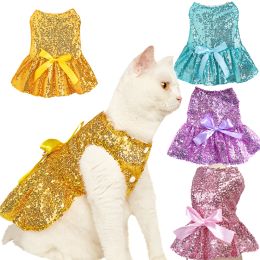 Apparel Sequined Cute Wedding Dresses 2023 Luxury Puppy Summer Cat Clothing For Small Dogs Spring Apparels Pet Dog Fancy Dress Clothes