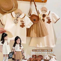 Girl Dresses 2024 Summer Korea Kids Clothes For Girls Cute Bear Polo T-shirt Pleated Skirt 2 Piece Suit Baby Strawberry Dress