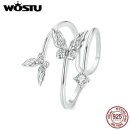 Rings WOSTU 925 Sterling Silver Three layer butterfly Ring Unique Party Jewellery Gift For Women Adjustable Rings Girl Birthday Jewellery