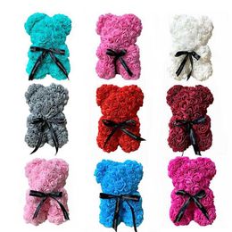 Rose Bear Dolls Multicolor Soap Artifdicial Foam Rose Flower Teddy Bear Valentines Day Gift Birthday Party Spring Decoration195F