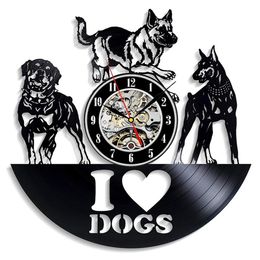 Vinyl Record Wall Clock Modern Design I Love Dog Animal Vinyl Wall Clock Hanging Watch Home Decor Gifts for Dog Lovers 12 inch337y