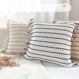 Pillow Fresh Knitted Striped Tassel Home Sofa Pillowcase Nordic Minimalist Cojines Decorativos 45cm