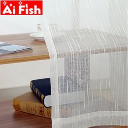 Curtain White All-match Linen Stripe Windows Screens Sheer Panels Curtains For Living Room Modern Bedroom Balcony Custom wp039-30 240119