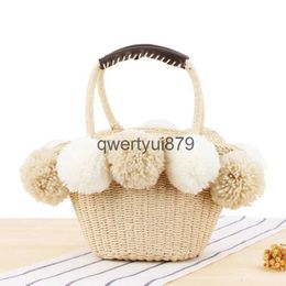 Shoulder Bags Ball Decoration Straw Bag Women Summer Beac Dises Basket Travel Picnic andbag femaleqwertyui879