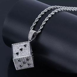 Hip Hop Brass Gold Silver Color Iced Out Micro Pave CZ Square Dice Pendant Necklace Charms For Men294x