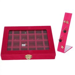 Rings 24 Grids Jewelry Box Case Fashionable Earring Ring Storage Box Organizer with Earring Rack Jewellery Display Holder Container