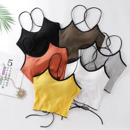 Women's Tanks Women Halter Tops Backless Bandage Sexy Crop Lingerie Underwear Padded Cotton Summer